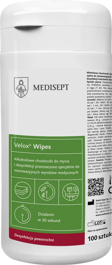 MEDISEPT VELOX WIPES Chusteczki do dezynfekcji z alkoholem a100 tuba